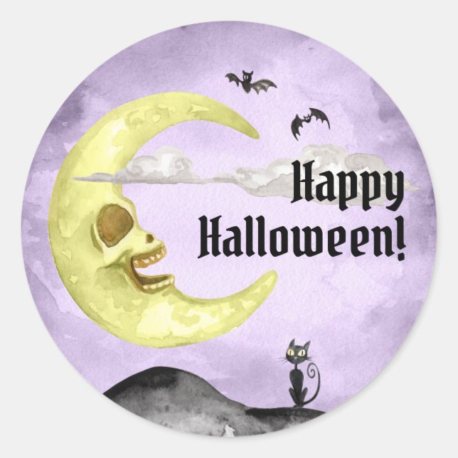 Schwarzer Katzenjammer Happy Halloween Lila Runder Aufkleber (Vorderseite)