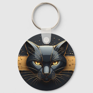 Schwarzer Katzenkopf mit goldenem Tropfendesign 🐈 Schlüsselanhänger