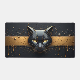 Schwarzer Katzenkopf mit goldenem Tropfendesign 🐈 Schreibtischunterlage