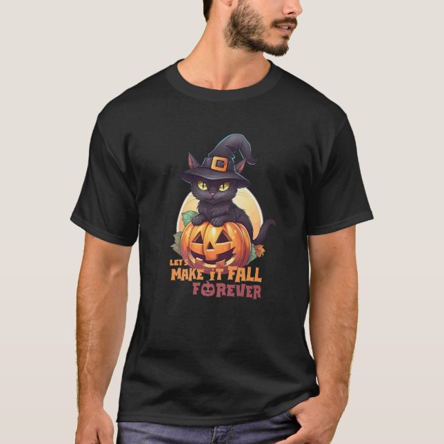 Schwarzer Katzenkürbis lässt es für immer fallen V T-Shirt (Vorderseite)