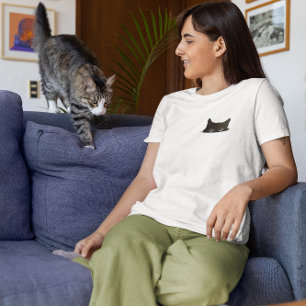 Schwarzer Katzenpocket pinkeln T-Shirt