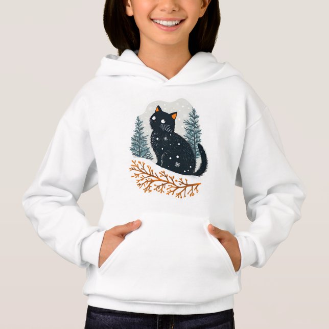 Schwarzer Katzenschnee Hoodie (Vorderseite)