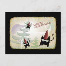 Schwarzer Katzenschnee Wind Dezember kalte Postkar Feiertagspostkarte