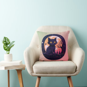Schwarzer Katzenwald Jack-O' Lantern Pink Hallowee Kissen