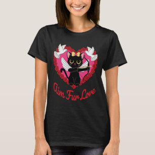 Schwarzer Kawaii-Katze Cupid mit Herz und Rose Aim T-Shirt