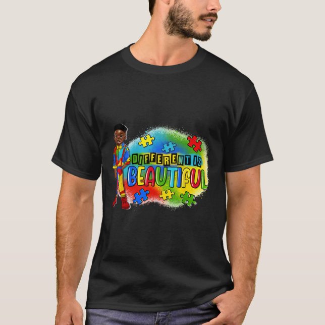 Schwarzer Kid Autismus anders ist schön Autismus A T-Shirt (Vorderseite)