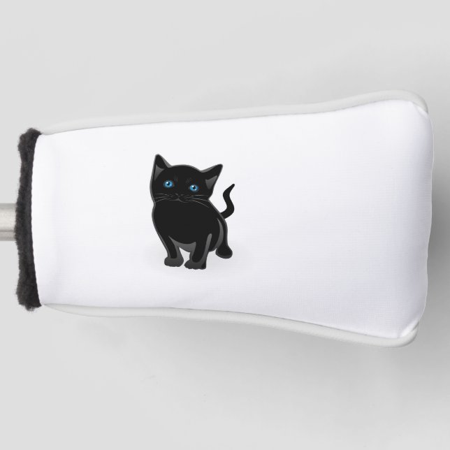 Schwarzer Kitty-Cartoon Golf Headcover (Vorderseite)