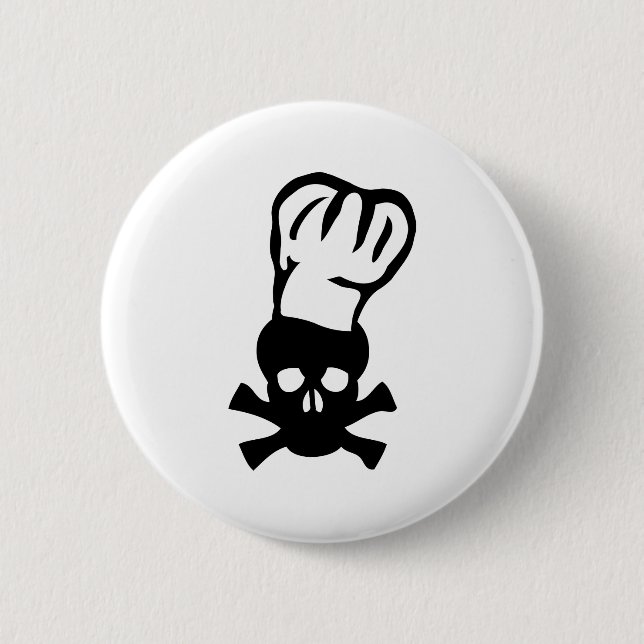schwarzer Kochsschädel-Kochs-Kopfkoch Button (Vorderseite)