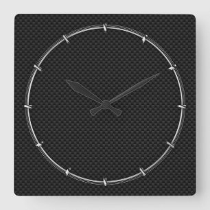 Schwarzer Kohlenstoff-Faser-Druck Quadratische Wanduhr