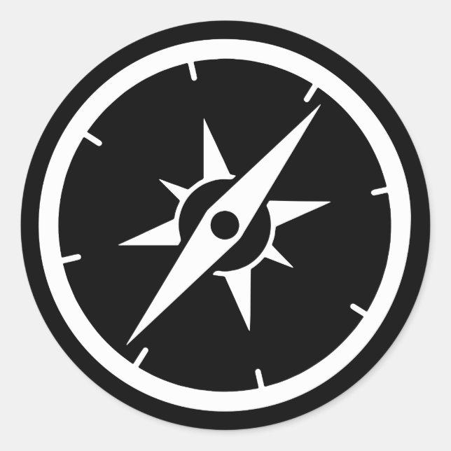Schwarzer Kompass Runder Aufkleber (Vorderseite)