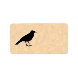 Schwarzer Krähen-Vogel auf einem Pergament-Muster Adressaufkleber