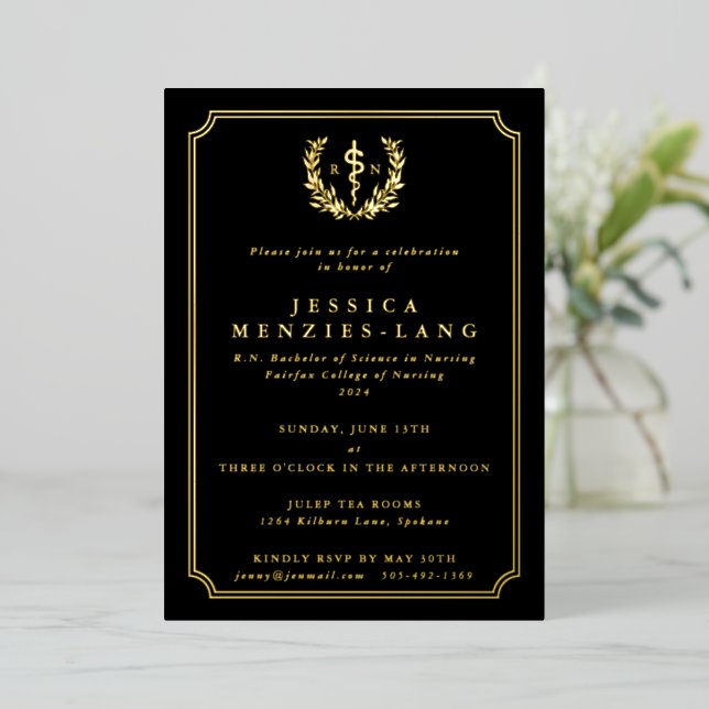 Schwarzer Krankenpfleger Asclepius + Laurel Wreath Folieneinladung (Stehend vorne)