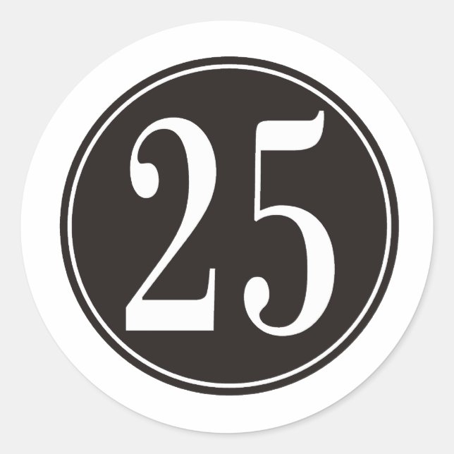 Schwarzer Kreis - Nummer 25 (vorne) Runder Aufkleber (Vorderseite)