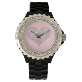 Schwarzer Kristall - Rosa Herzblüte Armbanduhr
