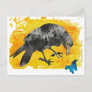 Schwarzer Künstlerischer Grunge Crow und Butterfly Postkarte