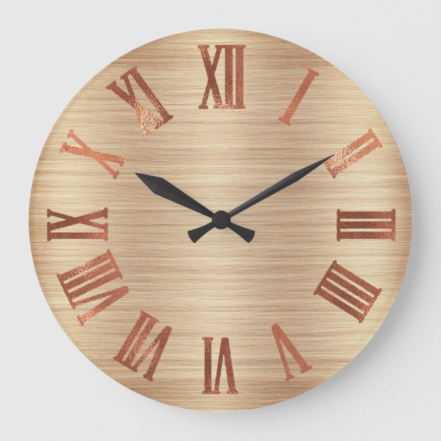 Schwarzer Kupfer Rose Gold Roman Wood Urban Große Wanduhr (Vorderseite)