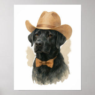 Schwarzer Lab-Cowboyhut-Wasserfarben-Wandkunst Poster