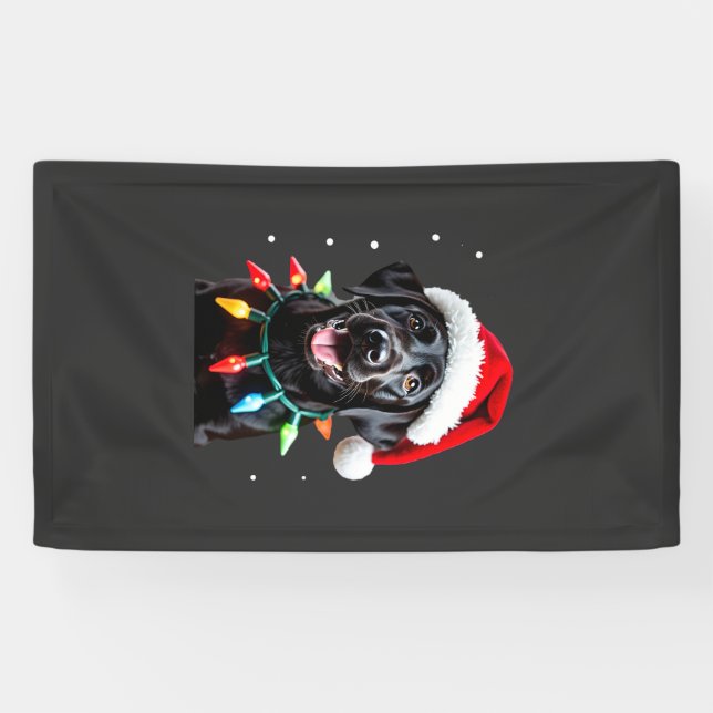 Schwarzer Lab Labrador Weihnachtsbaum Licht Pyjama Banner (Horizontal)