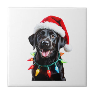 Schwarzer Lab Labrador Weihnachtsbaum Licht Pyjama Fliese