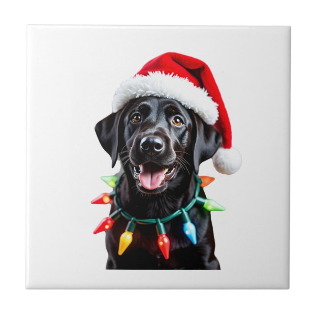 Schwarzer Lab Labrador Weihnachtsbaum Licht Pyjama Fliese (Vorderseite)