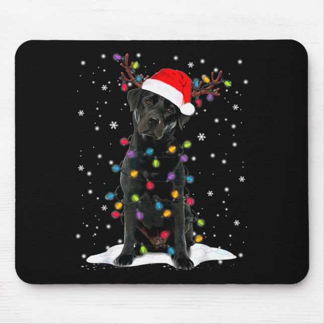 Schwarzer Lab Labrador Weihnachtsbaum Licht Pyjama Mousepad (Vorne)