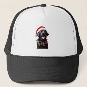 Schwarzer Lab Labrador Weihnachtsbaum Licht Pyjama Truckerkappe