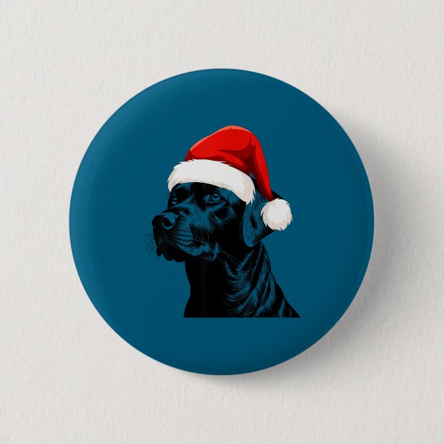 Schwarzer Lab Labrador Weihnachtsmann Hut Weihnach Button (Vorderseite)