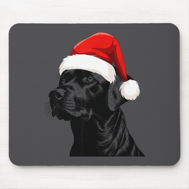 Schwarzer Lab Labrador Weihnachtsmann Hut Weihnach Mousepad (Vorne)