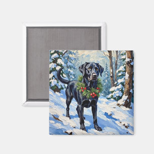Schwarzer Lab Serene Winterwald Weihnachten Magnet