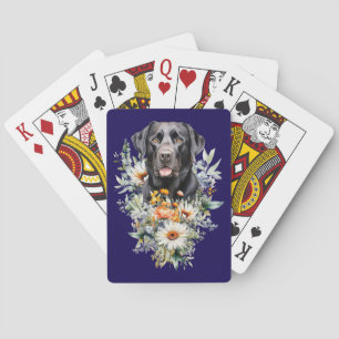 Schwarzer Labhund in Wildblumen Spielkarten