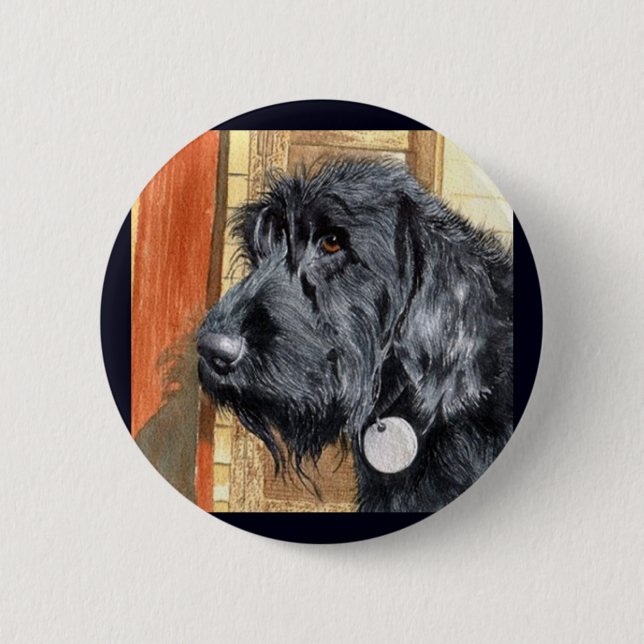 Schwarzer Labradoodle #1 Knopf Button (Vorderseite)