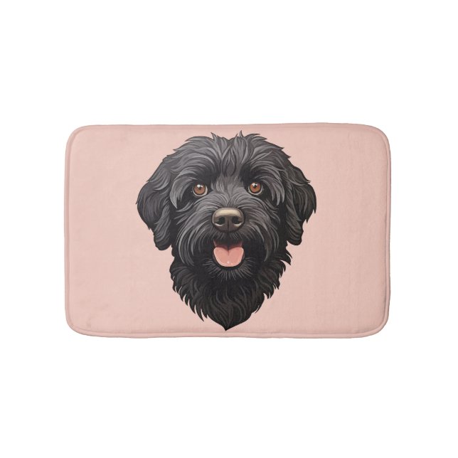 Schwarzer Labradoodle-Hund Badematte (Vorderseite)