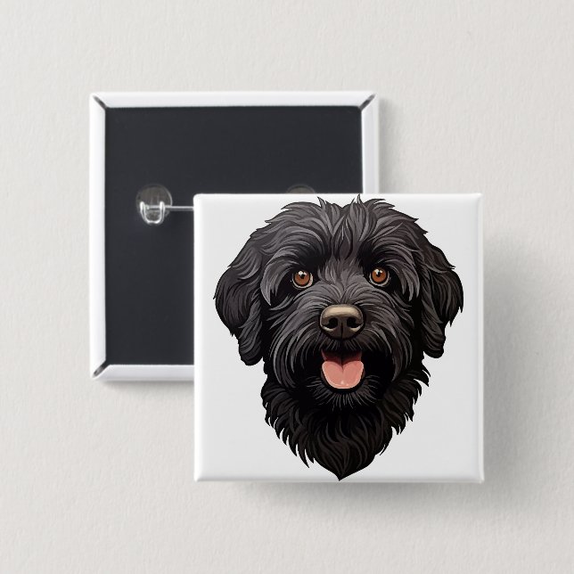 Schwarzer Labradoodle-Hund Button (Vorne & Hinten)