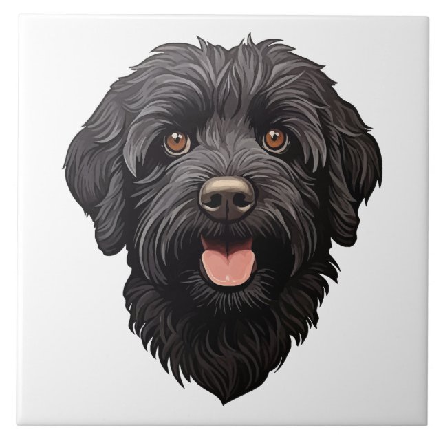 Schwarzer Labradoodle-Hund Fliese (Vorderseite)