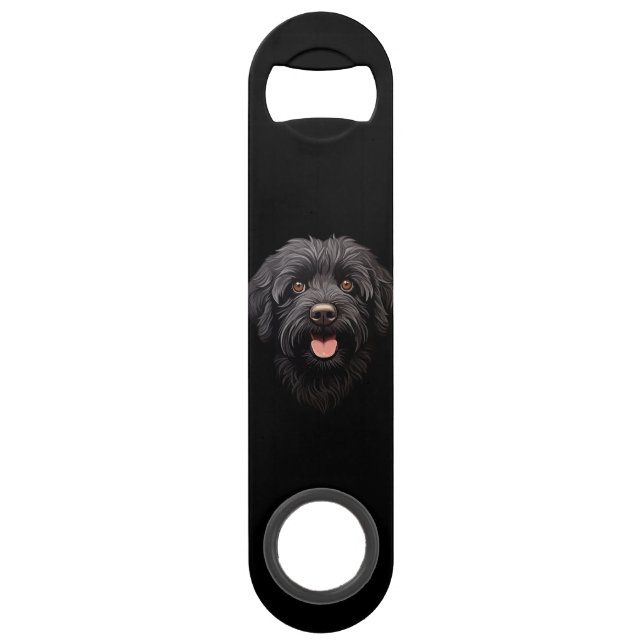 Schwarzer Labradoodle-Hund Speed Flaschenöffner (Rückseite)