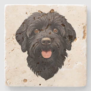 Schwarzer Labradoodle Hund Travertin Steinuntersetzer