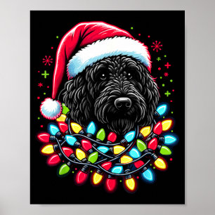 Schwarzer Labradoodle Weihnachtsbaum Xmas Lichter  Poster