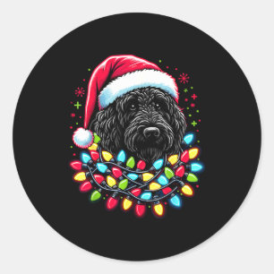 Schwarzer Labradoodle Weihnachtsbaum Xmas Lichter  Runder Aufkleber