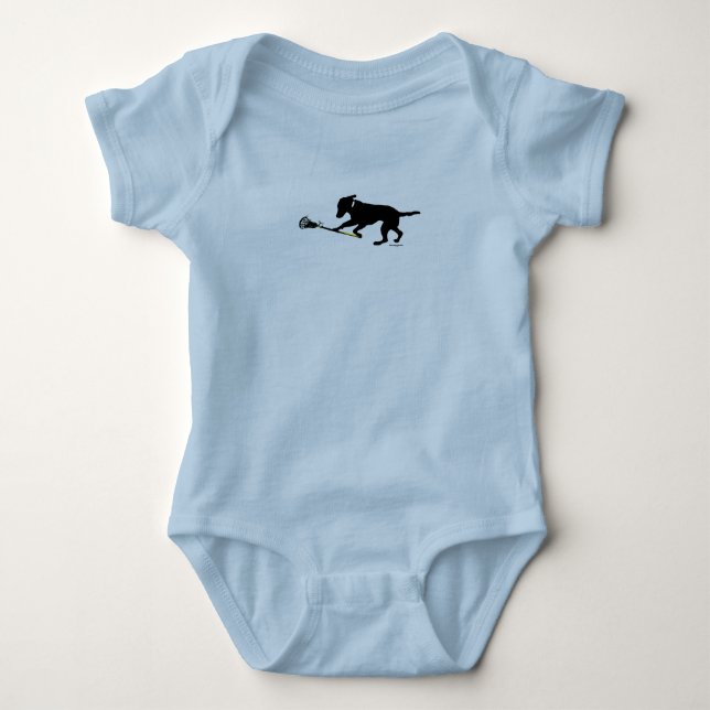 Schwarzer Labrador, der Lacrosse-Baby-Bodysuit Baby Strampler (Vorderseite)