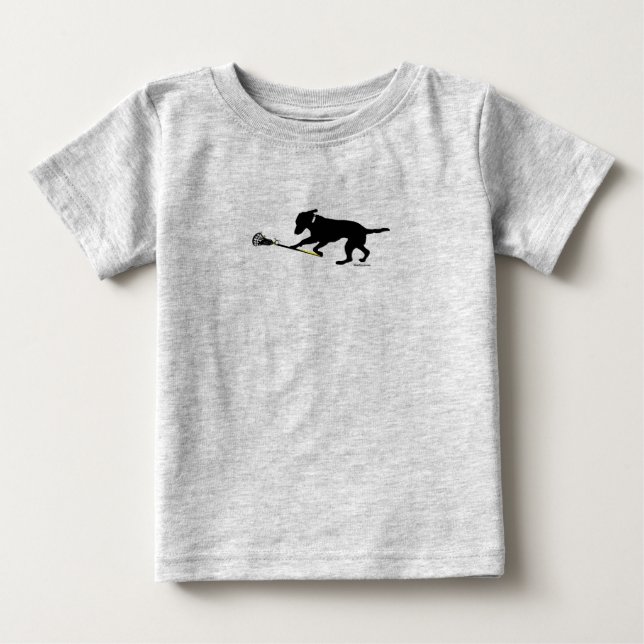 Schwarzer Labrador, der Lacrosse-Baby-T - Shirt (Vorderseite)
