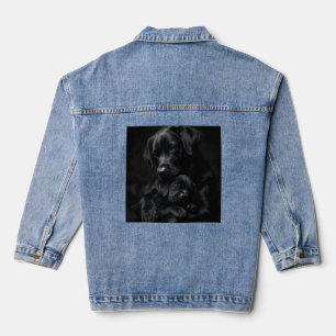 Schwarzer Labrador, Eltern und Kind, Liebesumarmun Jeansjacke