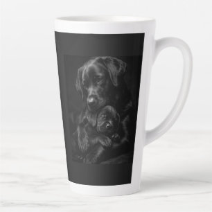 Schwarzer Labrador, Eltern und Kind, Liebesumarmun Milchtasse