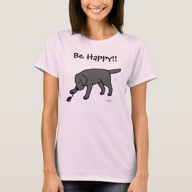 Schwarzer Labrador-freundliches Cartoon-Schwarzes T-Shirt (Vorderseite)