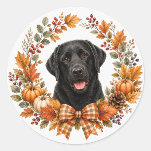 Schwarzer Labrador Herbstkranz Runder Aufkleber