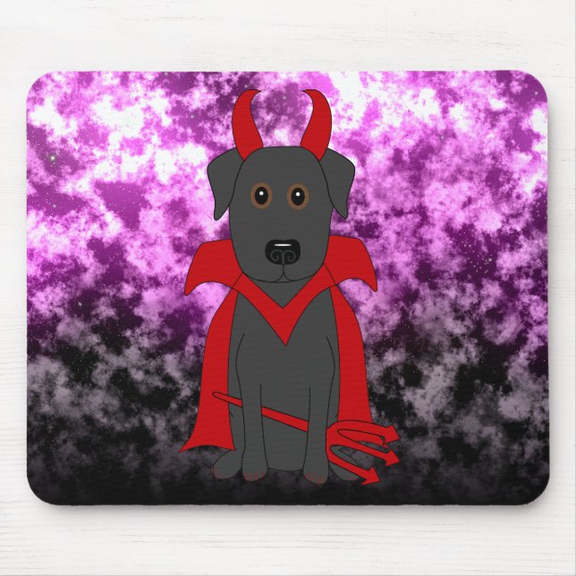 Schwarzer Labrador hübscher Teufel-Halloweens Mousepad (Vorne)