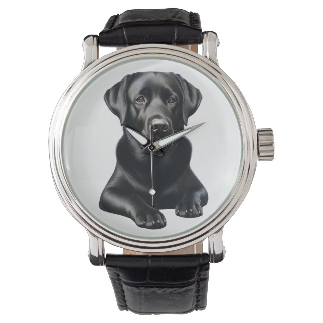 Schwarzer Labrador Hund Armbanduhr (Vorderseite)