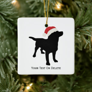 Schwarzer Labrador-Hund, der Sankt-Weihnachtshut Keramikornament