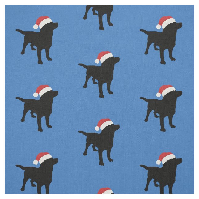 Schwarzer Labrador-Hund, der Sankt-Weihnachtshut Stoff (Muster)