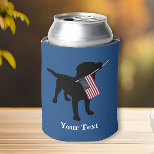 Schwarzer Labrador-Hund mit amerikanischer Flagge Dosenkühler