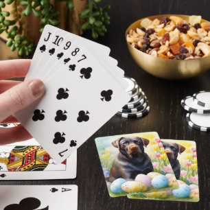 Schwarzer Labrador Hund mit Ostereiern Urlaub Spielkarten